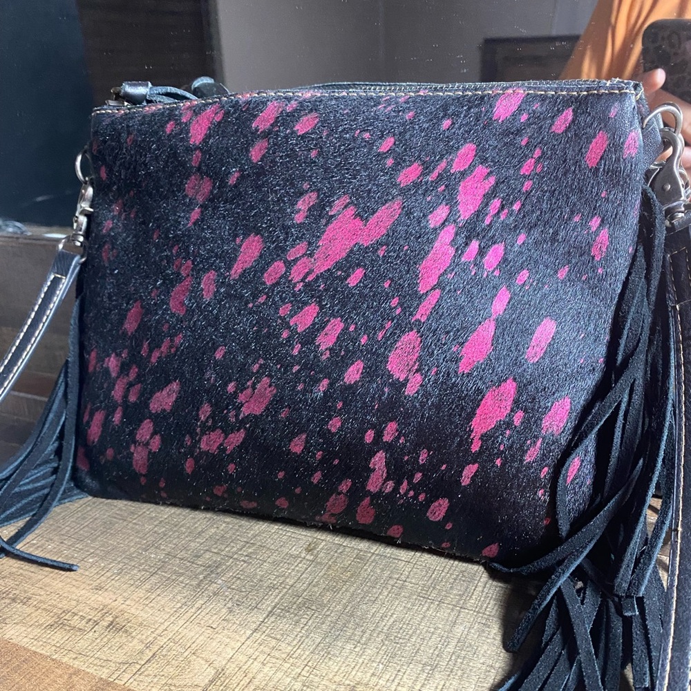 Pink & black cow hide purse